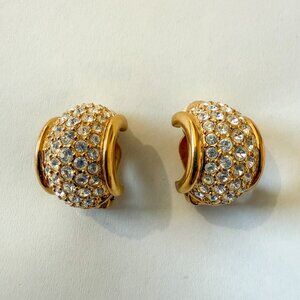 Vintage Swarovski Clip-On Earrings Pave Rhinestone Gold-Tone Statement Jewelry